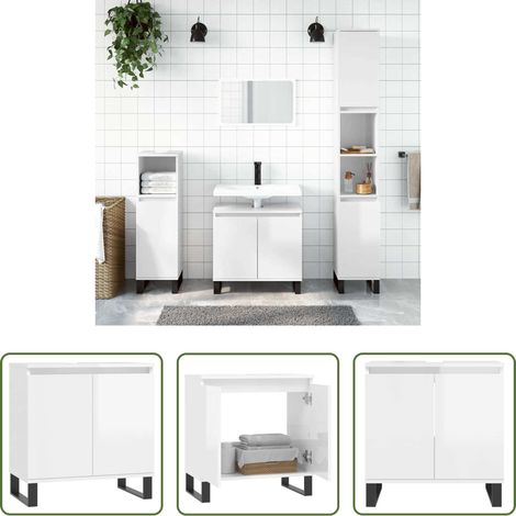 Holzwerkstoff Schrank - Badschrank Hochglanz-Weiß 58x33x60 cm Holzwerkstoff (1/5)