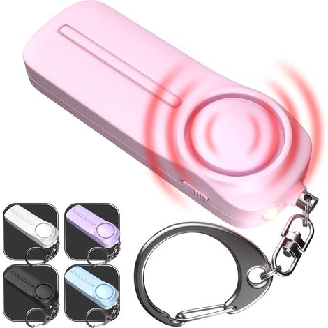 Porte-clés d'alarme personnelle d'autodéfense - Sifflet de sécurité puissant avec lumière LED - Sirène d'urgence portative 130 dB, rose (1/5)