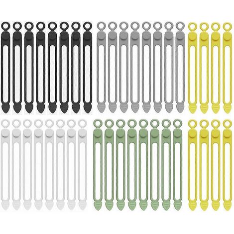 Lot de 40 attaches de câble en silicone, cordelette de rangement de câble réutilisable, attache élastique pour appareils électroniques, sangles pour fixer les fils (1/5)