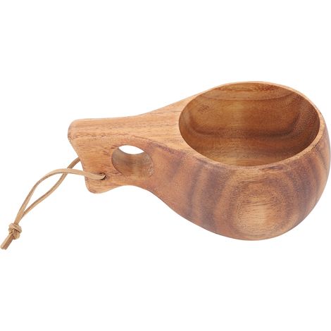 Tasse de camping en bois de 220 ml, isotherme, finement polie, avec anse, idéale pour la randonnée et les activités de plein air. Trou unique. (1/5)