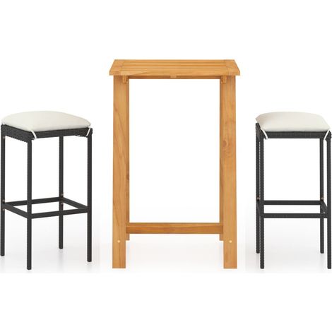 Set de 1 Table et 2 Tabourets de bar de jardin avec coussins, Ensemble Table et Chaises Noir OIB1080E (1/5)
