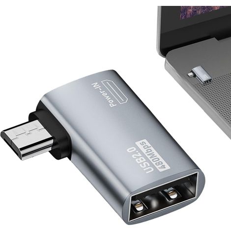 Adaptateur USB On-The-Go pour clé TV, débit de transmission de 480 Mbps, boîtier en aluminium Adaptateur secteur alimenté pour smartphones et tablettes
