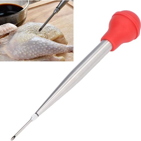 Injecteur à Dinde en Acier Inoxydable, Pompe à Assaisonnement avec Design Épais en Silicone et Brosses de Nettoyage Rouge (1/5)