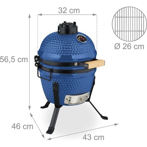 Gril barbecue Kamado polyvalent cuisson précise 56,5 x 43 x 46 cm en céramique noir (1/3)