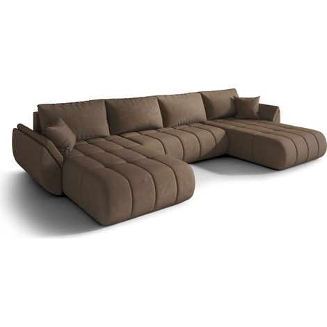 Canapé d’angle velours panoramique convertible avec coffre LUMEN-Marron (1/3)