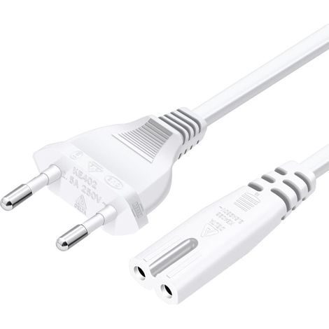 Câble d'alimentation UlisemPower, fiche Type-C UE vers double prise Type-C7, droit, 1,5 m, blanc (1/3)