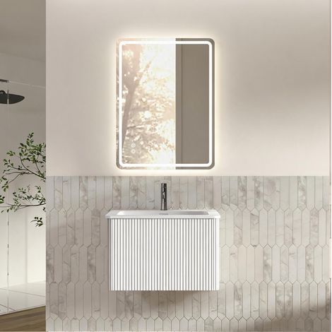 Mueble de baño con espejo, lavabo de 60 cm, premontado, blanco HAVRYA (1/5)