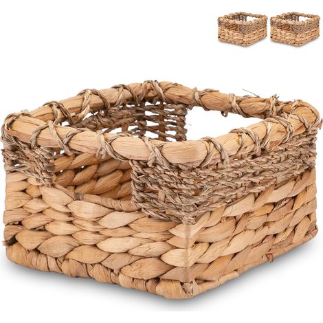 Lot de 2 Panier, Carré, Poignée, Jonc de mer, Salle de bain