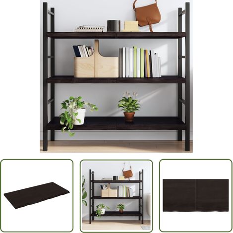 The Living Store Wandregal Dunkelbraun 120x60x(2-4)cm Massivholz Eiche Behandelt - Wandregal - Eichendielen - Holzmöbel - Landhausstyle - Wohnraumgestaltung (1/5)