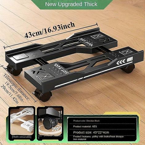Support PC réglable à roulettes (nouveau modèle noir), largeur extensible de 20 à 40 cm, support mobile pour tour d'unité centrale, imprimante et petits appareils électroménagers. (1/5)