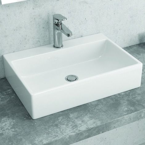 Lavandino da appoggio rettangolare in ceramica bianca  Litos-250 kamalu
