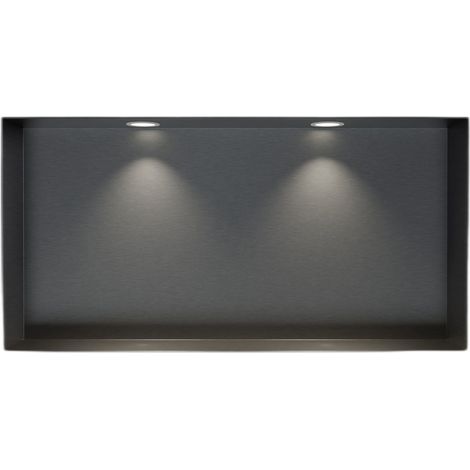 BERNSTEIN - Nicho de ducha mural acero inoxidable + 2 Focos LED, repisa de ducha oculta NT306010X - 30x60x10cm (AlxAnxPr) - Gun metal, 2x Foco blanco Gunmetal, 2x marco de instalación spot blanco mate