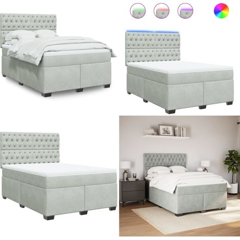 Boxspringbett mit Matratze Hellgrau 140x190 cm Samt - Boxspringbett - Doppelbett - Samtbett - Led Beleuchtung - Höhenverstellbares Kopfteil - Home & Living (1/5)