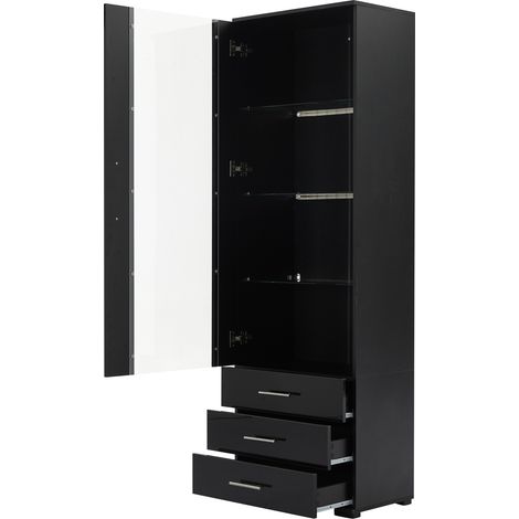Vetrina in vetro nero lucido con LED, 60 x 35 x 180 cm, 3 cassetti, HOMVRA (1/5)