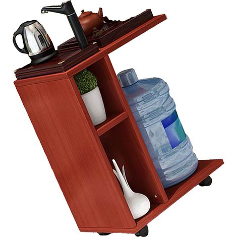 Multifunktionaler, fahrbarer Mini-Teetisch aus Holz, schlicht und modern, mit Rollen, Teakholzfarbe (1/5)