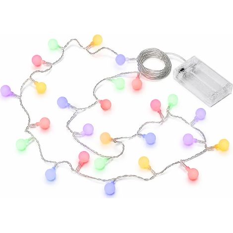 Guirnalda de luces LED multicolor, 3 metros – 20 bombillas, funciona con pilas, decorativa para interiores y exteriores.