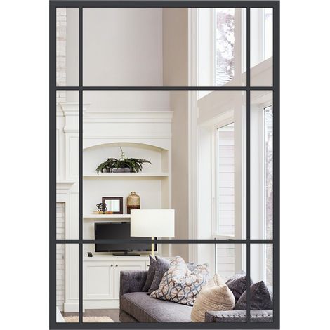 COSTWAY Miroir mural, 100 x 70 cm, miroir rectangulaire avec cadre métallique, miroir décoratif à suspendre, miroir décoratif horizontal/vertical pour salon, salle de bain, entrée, noir (1/5)