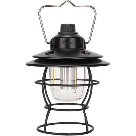 Vintage LED Camping Lantern 3 Light Modes USB Power Supply Handle Design Adjustable Brightness Portable Camping Lantern,Black (1/5)