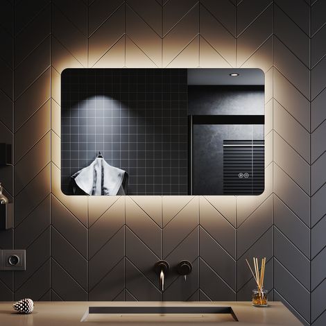 SONNI Badspiegel Lichtspiegel LED Spiegel Wandspiegel mit Touch-Schalter kaltweiß IP44 energiesparend 80x50cm