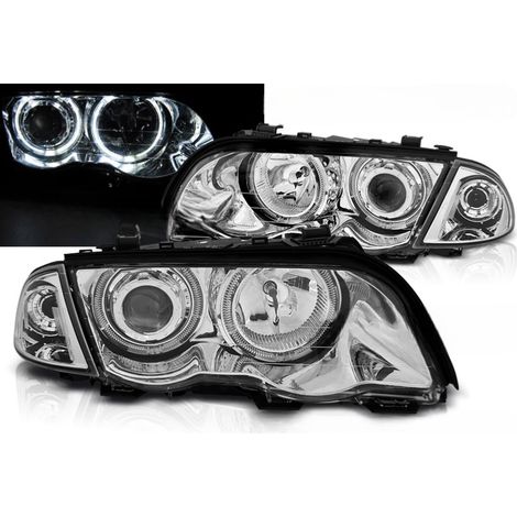 Paire de phares BMW serie 3 E46 Berline de 1998 a 2001 angel eyes led chrome-31393901 (1/3)