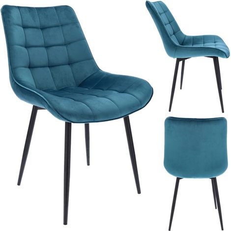 Fauteuil bleu en velours – Assise douce et matelassée – Pieds en métal – Hauteur totale 83 cm – Charge maximale 130 kg