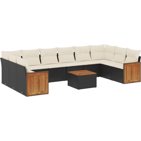 vidaXL Set Divani da Giardino 11 pz con Cuscini in Polyrattan Nero (1/5)