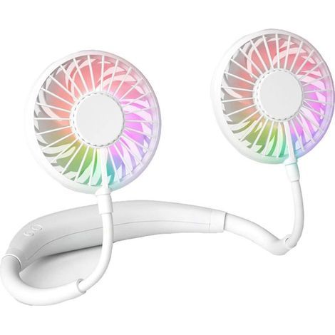 Ventilateur portable USB rechargeable à porter autour du cou – 3 vitesses réglables – lumière LED intégrée – batterie rechargeable 2000 mAh (1/5)