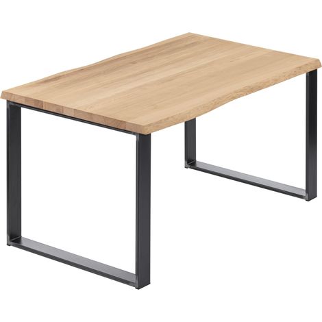 LAMO Manufaktur Esstisch Küchentisch, mit Baumkante 140x80x76 cm (AxBxH), Modern, Natur / Rohstahl mit Klarlack, LAB-01-A-002-0000M