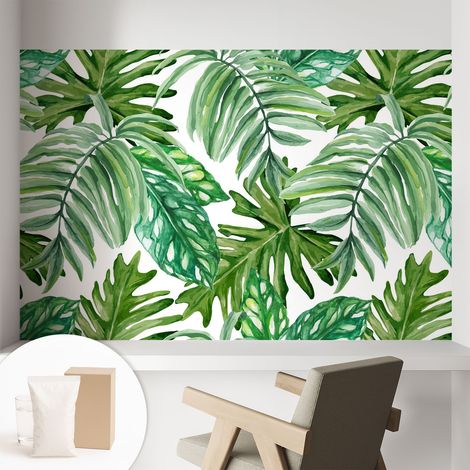 Tapete Vliestapete mit Kleber für Wohnzimmer Schlafzimmer Küche - Wanddekoration Exotische Blätter 104x70 cm (1/5)