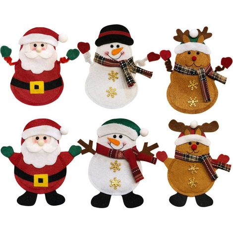Set of 6 Christmas Snowman Dinnerware Silverware Holder Pocket Cutlery Bag Santa Set Party Table Decorations (1/4)