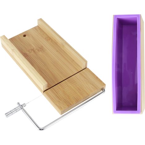 Boîte coupe-savon réglable en bambou et bois violet 900 - Moule et coupe-savon multifonctionnels pour la fabrication artisanale de savon, avec moule à savon en silicone fait main et coupe-savon droit (1/5)