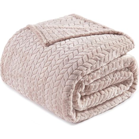 Weiche Flanell-Fleece-Decke, Jacquard-Gewebe, Sofadecke mit Blättermuster, 152 x 200 cm, Kamel