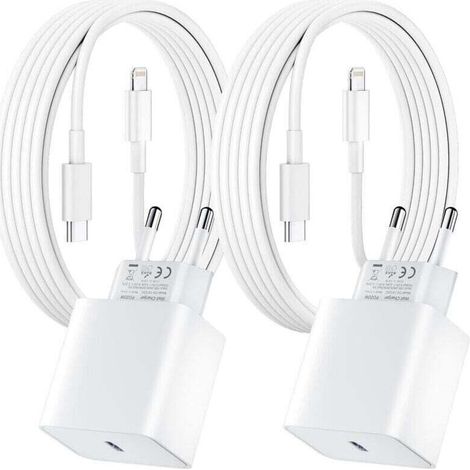 Lot de 2 pour Chargeur Rapide iPhone, 20W PD USB-C Prise Secteur avec 2m Câble USB C vers Lightning pour iPhone 14/14 pro/13/13 Pro/13 Pro Max/13 Min (1/4)