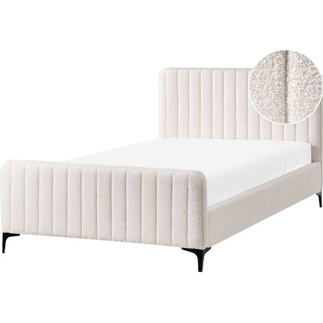 Bed Frame Off White Boucle EU Small Double Size 4ft Tufted Headboard Metal Legs Modern Design LUNAN (1/5)