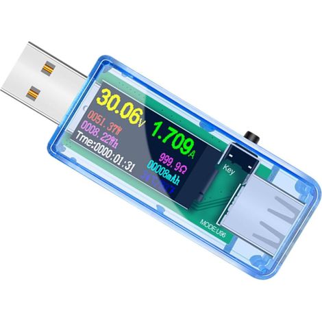 Testeur USB Multimètre 3, 3-30v pour Interface USB et Appareils Abs, Afficheur Haute Définition, Mesure du Courant Capacité, Plage de Température 0°c à 80°c (1/5)