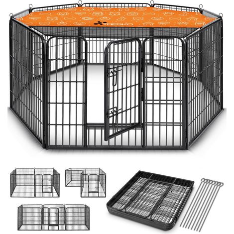 TRESKO® Welpenlaufstall 60 cm hoch mit Dach & Erdankern Welpenauslauf 8-teilig Hundelaufstall faltbar mit Tür Aufbau werkzeugfrei Tierlaufstall Hunde wetterfest 8 teilig (1/5)