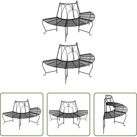 Banc d'arbre -  Banc demi-circulaire tour d'arbre lot de 2 Ø159 cm Noir Acier (1/5)
