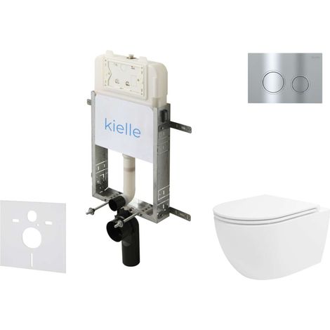 kielle Genesis New - Set Vorwandinstallation, WC Oudee, Vortex Rimless+, Softclose-Sitz und Betätigungsplatte Gemini New II, Hochglanzchrom 30528SZ32 (1/5)