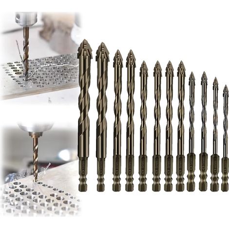 Lot de 12 forets excentriques en dents de scie à quatre cannelures, 3mm/4mm/5mm/6mm/8mm/10mm/12mm (1/5)
