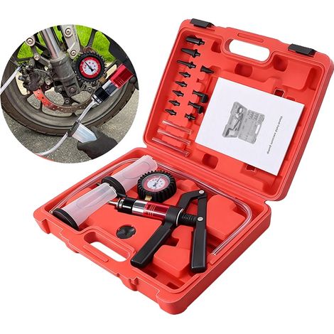 Kit per spurgo freni, set da 22 pezzi, intervallo di pressione 0-40 PSI, plastica e metallo di alta qualità, manometro per il vuoto incluso, compatibile con la maggior parte dei sistemi frenanti idrau (1/5)