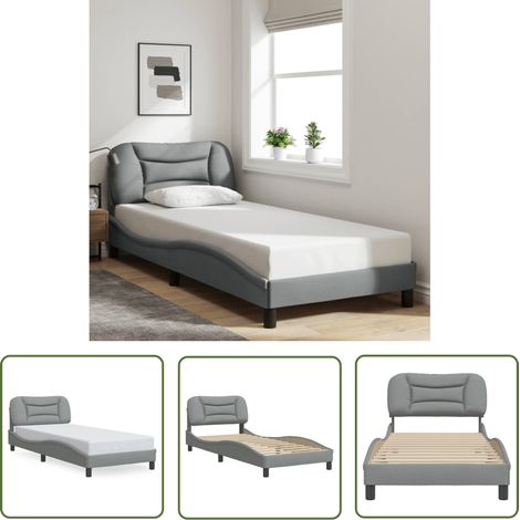The Living Store Cadre de lit sans matelas gris clair 90x190 cm tissu - Lit Plateforme - Lit Double - Cadre De Lit - Literie - Meuble De Chambre (1/5)