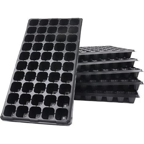 Plateaux de Semis 50 Alvéoles avec Couvercle Transparent et Bac de Collecte – Pour Culture Intérieure de Graines (Noir, Lot de 6) (1/3)