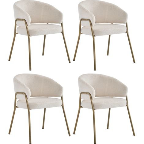 Set di 4 sedie da pranzo bianche in ecopelliccia con gambe dorate (1/5)