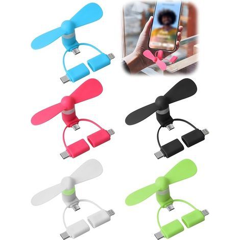 5pcs 3 In 1 Mini Ventilateurs USB, Portable Petit Ventilateur Universel, Ventilateur Silencieux pour appareils d'été Mini ventilateur pour iPhone et téléphone Android avec port micro USB (1/5)