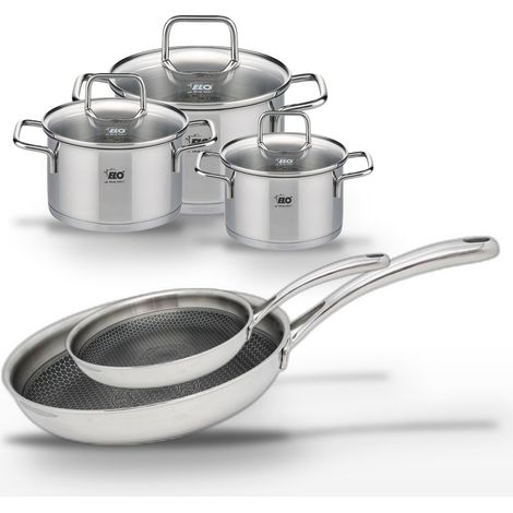 Lot 2 Poêles 28/24cm & 3 Faitouts 14/16/20cm Elo Relief Evolution (1/5)