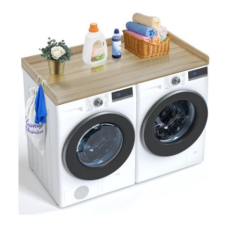 Arbeitsplatte für Waschmaschine & Trockner, 1370 x 700 x 69 mm Holzarbeitsplatte wasserabweisende Waschmaschinenabdeckung mit Anti-Rutsch-Pads, für Aufbewahrung, Eichenfarbe (1/5)