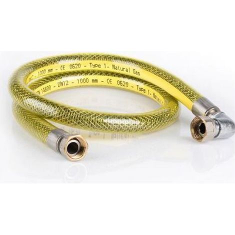 Tuyau De Raccordement Gaz Coudé - Gw X Gw - 1250 Mm - Dn 12 - Acier Inoxydable - PVC - Joint Nbr (1/2)