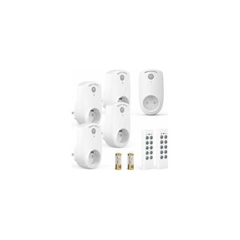 Lot de 5 Prise Programmable Électrique, Prise Télécommandée sans Fil avec 2 Télécommandes 2 Piles Fournies, 30M de Distance de Contrôle dans la Zone Ouverte, Fonction on/Off (1/4)