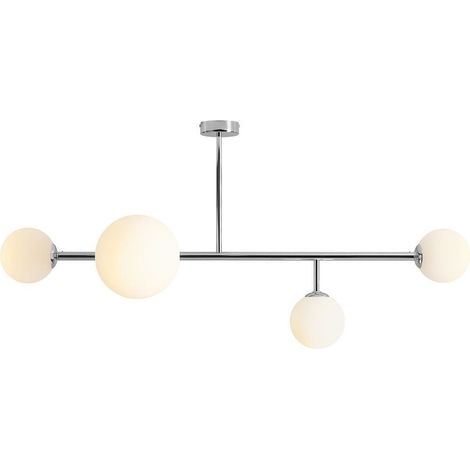 Plafonnier métal verre E14 chrome blanc 3 lampes abat-jour sphérique moderne