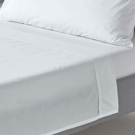 HOMESCAPES Drap plat uni 100% coton égyptien 200 fils coloris blanc 270 x 300 cm (1/5)